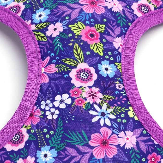 Moonpet Step in Dog Harness Leash Set- All Weather Reflective No-Pull Floral Pattern Padded Mesh Vest Harness for Cats Puppy Extra-Small Small Medium Large Dogs - Dark Flower - L