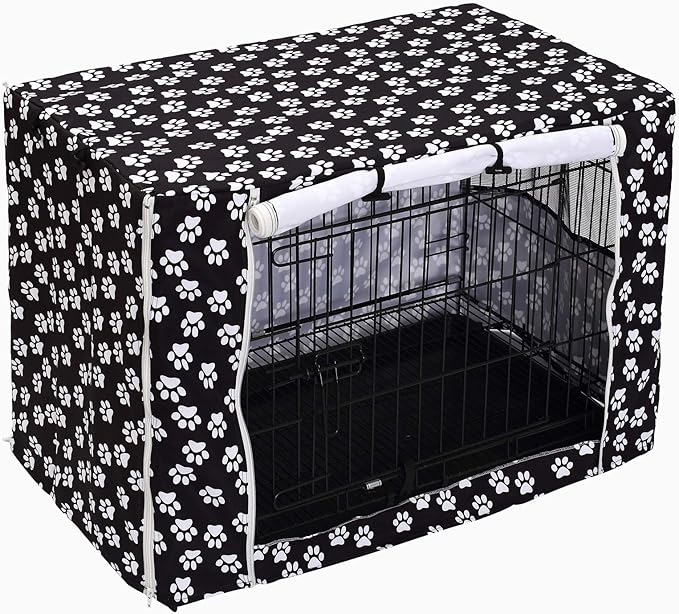 Pethiy Dog Crate Cover Durable Polyester Pet Kennel Cover Universal Fit for Wire Dog Crate - Fits Most 36 inch Dog Crates - Cover only -Black-36