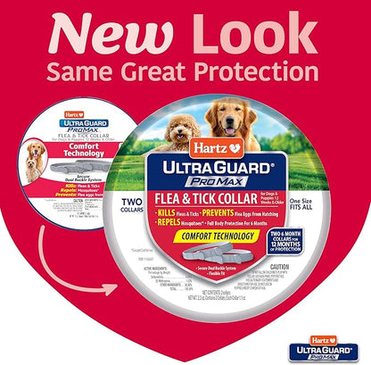 Hartz UltraGuard ProMax Flea & Tick Collar for Dogs I 12 Months Protection I Soft & Comfortable Flea & Tick Prevention I 2 Pack,Gray