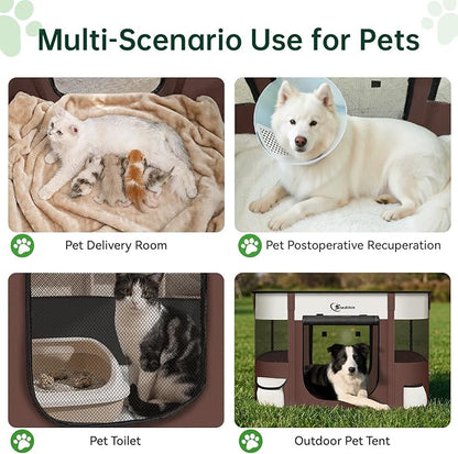 Dog Playpen,Cat Pet Puppy Pen,Portable Playpens for Dogs Indoor Outdoor Travel Camping Use,Foldable Dog Kennel Tent Crate for Rabbit Small Animals with Carrying Case (Brown, Large)