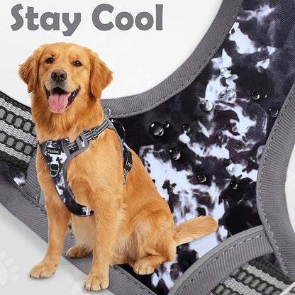 Funfox Dog Harness No Pull, Adjustable Pet Vest Harness, Super Soft Material with Vertical Handle Easy Control, Reflective Night Walking, 2 Leash Clips for Small Sized Dogs, Misty Gray, S