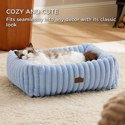 Bedsure ComfyFleece™ Washable Dog Bed for Medium Dogs - Cute Furry Puppy Beds, Rectangle Orthopedic Corduroy Fleece Pet Beds with Removable Zipper Cover, 20x19x6inches, Blue