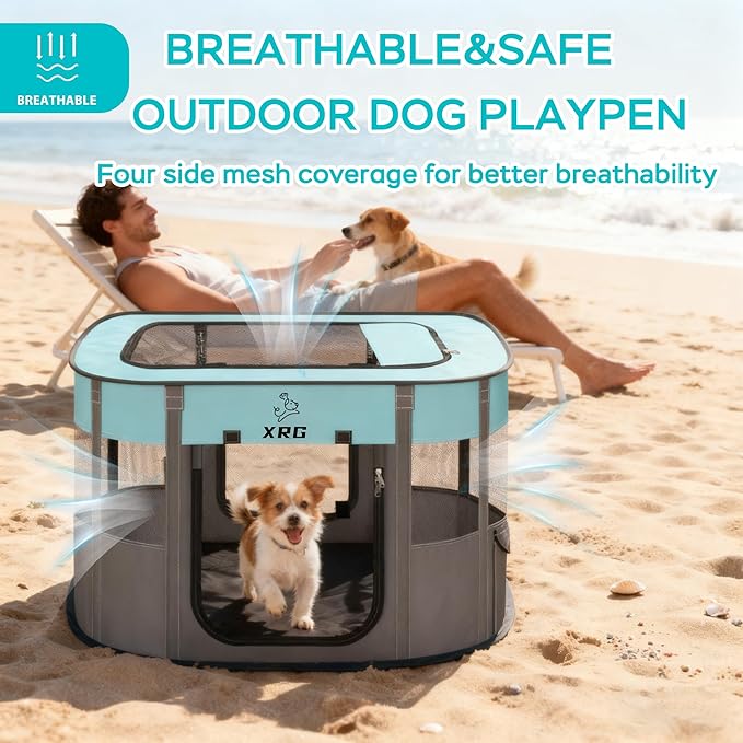 Portable Foldable Pet Playpen Collapsible Crates Kennel Playpen for Dog cat and Rabbit &Travel playpen Outdoor or Indoor (Medium（31.5" L x 23.6" W x 21.7" H）, Brown)