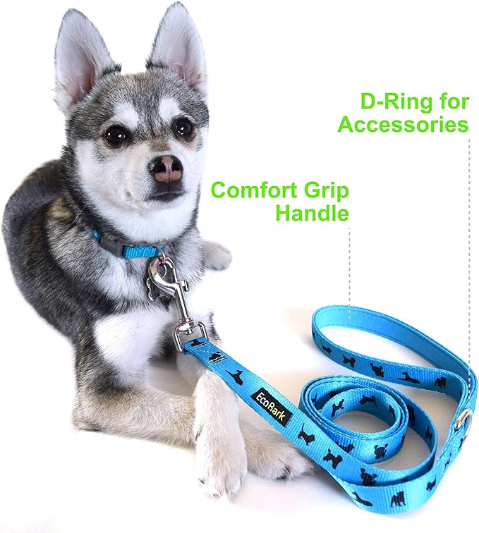 EcoBark Dog Leash - Soft & Reflective Comfort Leashes with Padded Handle - Strong Durable Heavy Duty - Training and Pulling for Small, Medium or Large Dogs (Sky Blue)