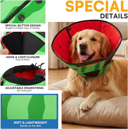 Queenmore Soft Cone for Dogs, Dog Cones for Large Dogs to Stop Licking, Dog Soft Cone, Elizabethan Collar for Pets, Alternative Pet Recovery Collar for Wound Healing, Watermelon L