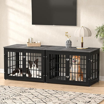 rehomerance 38 Inch Heavy Duty Dog Crate Furniture for Large and Medium Dogs, Decorative Pet House End Table, Wooden Cage Kennel Furniture Indoor, Gray