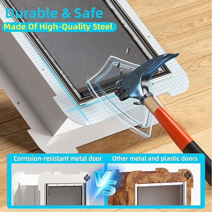 3-Flap Steel Large Dog Door for Exterior Doors with Sliding Lock Panel, Energy-Efficient Insulated Pet Door, Extreme Weather Doggy Door with Telescoping Tunnel, Never Rust（Pets Up to 100 Lb）