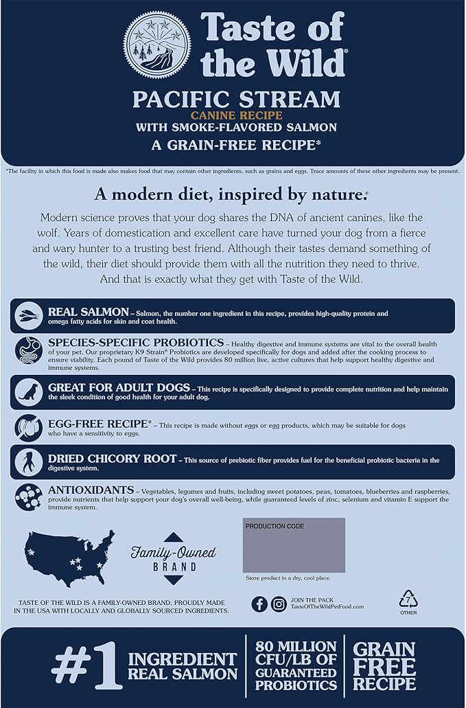 Taste of The Wild Pacific Stream Grain-Free Dry Dog Food With Smoke-Flavored Salmon 14lb