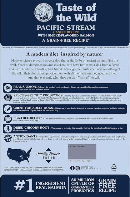 Taste of The Wild Pacific Stream Grain-Free Dry Dog Food With Smoke-Flavored Salmon 14lb