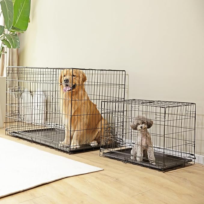 Sweetcrispy 36 Inch Dog Crate, Medium Crates Double Door Folding Metal Wire Dog Cage with Plastic Leak-Proof Pan Tray, Pet Kennel for Indoor, Outdoor, Travel