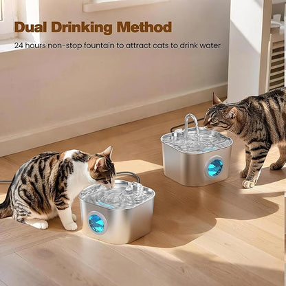 Stainless Steel Cat Water Fountain: 108oz/3.2L Pet Water Fountains Cat Watering Fountain Indoor Automatic Waterer Dispenser for Drinking Small Dogs Water Bowl Metal Kitty Faucet Watering Supplies