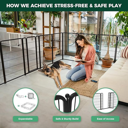 FXW Homeplus Unleashed Indoor Dog Playpen - Stress-Free and Safe Play, Heavy Duty 45 Inch 8 Panels Dog Pen for Large Dogs, Black│Patented