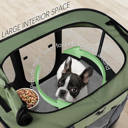 Rest-Eazzzy Dog Playpen, Foldable Kitten Playpen for Medium Dogs, Portable Pet Puppy Playpen with Removable Shade Cover, Indoor Outdoor Travel Camping Use for Small Pets with Carrying Case (S, Green)