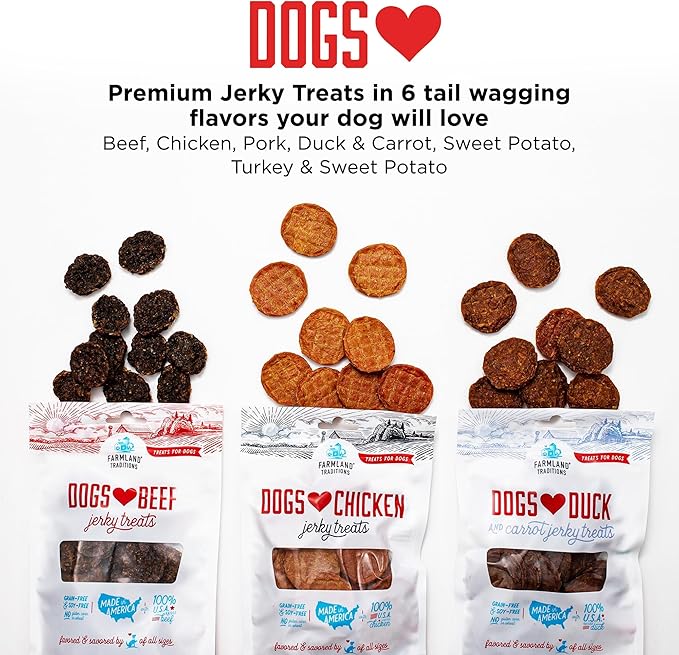 Farmland Traditions Dogs Love Chicken Jerky Dog Treats with Only 3 Ingredients and No Fillers, 6 Ounce Bag