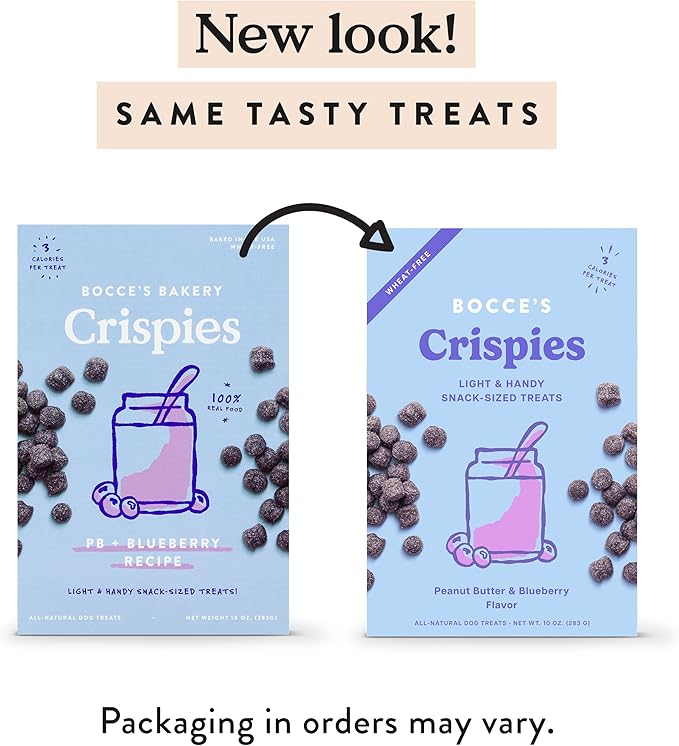 Bocce's Bakery PB + Blueberry Crispies Low-Calorie Wheat-Free Dog Treats,10 oz,(Pack of 2)