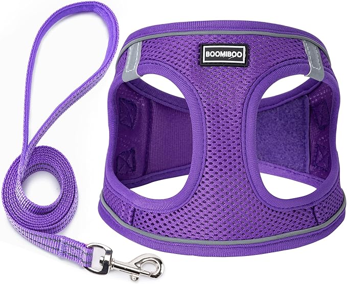 Dog Harness with Leash Set, No Pull Adjustable Reflective Step-in Puppy Pet Vest Harnesses for Small Medium Large Dogs and Cats,Purple S