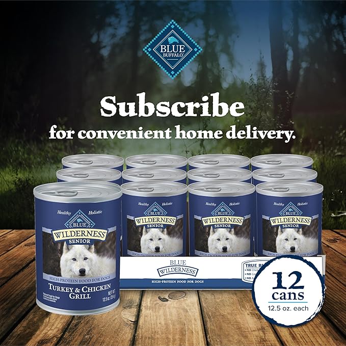 Blue Buffalo Wilderness Natural High Protein Wet Food for Senior Dogs, Turkey & Chicken, 12.5-oz Cans, 12-Count