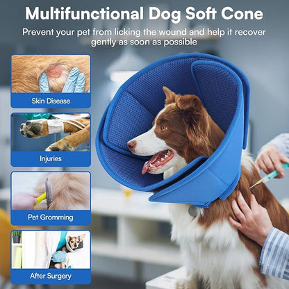 Queenmore Soft Dog Cones for Large Dogs,Comfy Dog Cone for Dogs to Stop Licking After Surgery,Adjustable Pet Cone Alternative for Wound Healing,Blue,X-Large