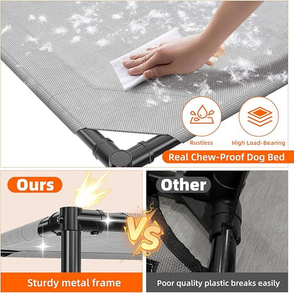 Simple Trending Raised Dog Bed for Large Dogs, Outdoor Elevated Dog Cot with Washable Breathable Mesh, Waterproof Cooling Pet Bed, 42" x 31", Grey