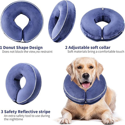 Inflatable Reflective Dog Cone Collar Alternative After Surgery,Doggie Recovery Dount Neck Ecollar,Adjustable Soft Dog Cone Collar for Small Medium Large Dogs (Blue, S)