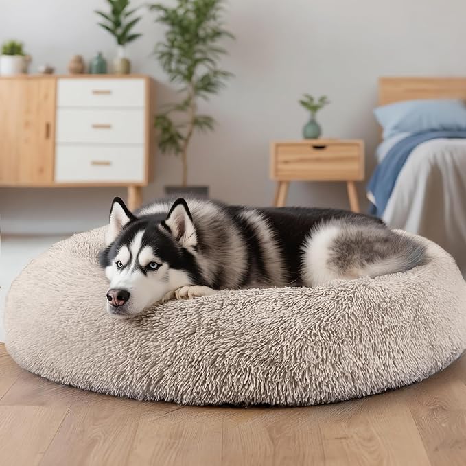 Extra Large Dog Beds, 36 Inch Human Dog Anxiety Relief Comfort Bed, Indestructible & Chew Proof Pet Beds (Brown)