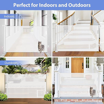 Retractable Baby Gate with Cat Door 55" Wide Retractable Baby Gate for Stairs Mesh Baby Gate with Pet Door Retractable Dog Gate for The House Retractable Pet Gate with Door Safety Gates for Toddlers