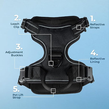 Voyager Dog Harness Dual Leash Attachment No-Pull Control Adjustable Soft but Strong Pet Harness for Medium and Large Dogs with 3M Reflective Technology, Black Nylon, M (Chest: 20-25")
