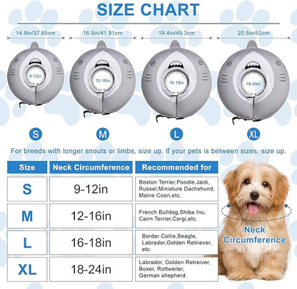 Dog Cone Inflatable Widen Dog Neck Donut Collar, Soft Cone Alternative After Surgery for Large Medium Small Dogs to Stop Licking, Shark, X-Large