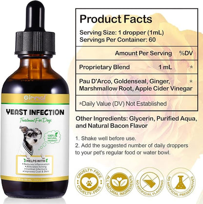 Yeast Infection Treatment for Dogs, Natural Dog Yeast Infection Treatment Supports Itch Relief, Ear Infection, Allergy Relief, Pet Supplies Dog Herbal Supplement, Bacon Flavor-2PCS