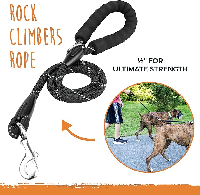 Mighty Paw Double Dog Leash with Rope Handle - Double Leash for Two Dogs No Tangle Design. Split Lead for 2 Pets. Adjustable to Fit All Sized Breeds. Reflective Dual Pet Lead for People with 2 Pups