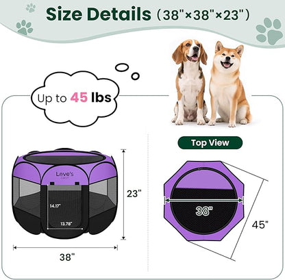 Love's cabin Pet Puppy Dog Playpen, Large Dog Tent Crates Cage Indoor/Outdoor, Portable Playpen for Cat, Foldable Pop Up Dog Kennel Playpen with Carring Case, Removable Zipper Top, Purple