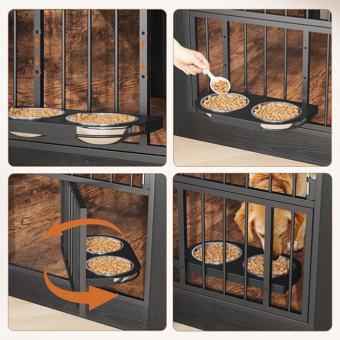 VOPEAK 46" Rustic Dog Crate Furniture, Heavy Duty Dog Cage for Medium Large Dogs, Dog Crate Dog Kennel Indoor with Removable Trays, Chew Resistant Crate for Bedroom Living Room, Rustic Brown