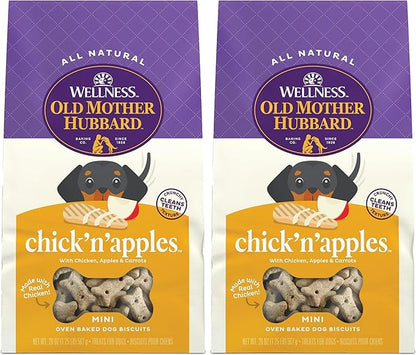 Old Mother Hubbard Wellness Chick'n'Apples Dog Biscuits,Natural,Training Treats,Chicken & Apples Flavor,Mini Size,(20 Ounce Bag),(Pack of 2)