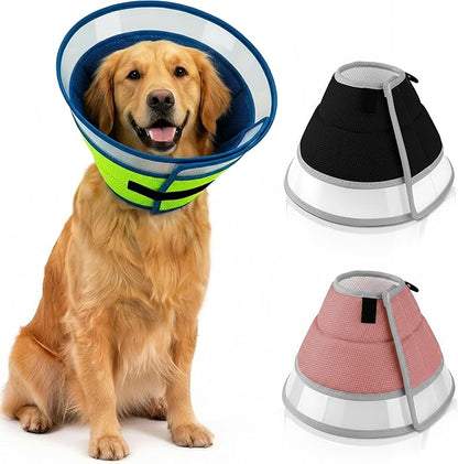 Premier Web Products Soft Dog Cone Collar To Stop Licking - Medium Dog Cone, Adjustable and Reversible Design, Non-Woven Breathable Fabric, Elizabethan Recovery Collar after Surgery for Cat, Blue