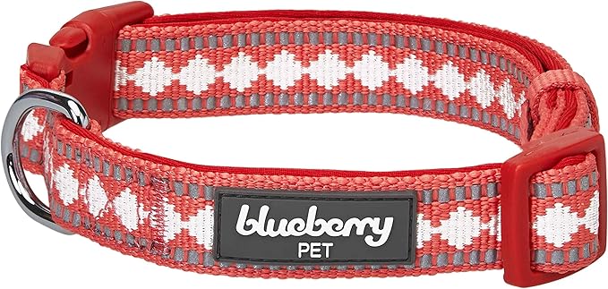 Blueberry Pet 3 Colors 3M Reflective Jacquard Neoprene Padded Adjustable Dog Collar, Coral, Small, Neck 12"-16"