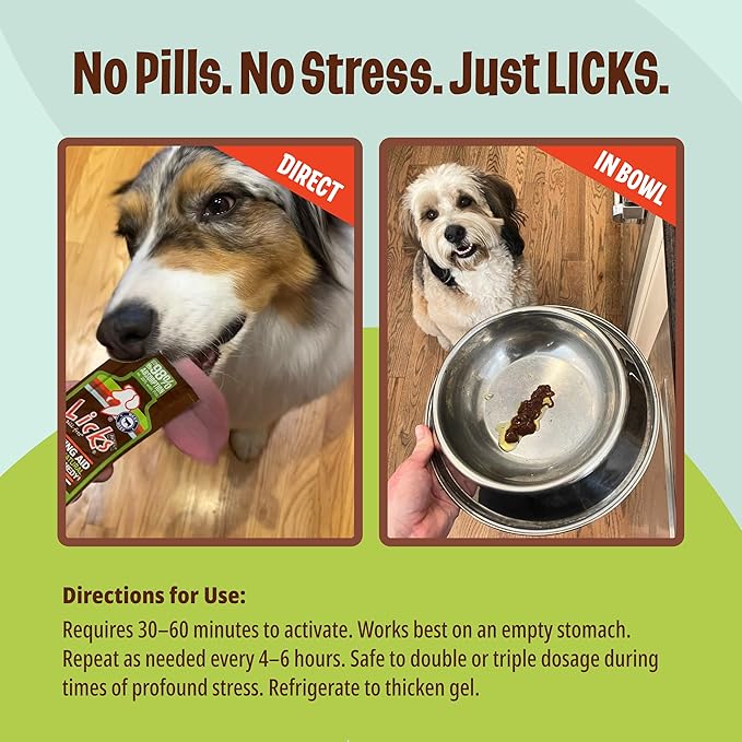Licks Pill Free Zen Dog Calming - Calming Aid Supplements for Aggressive Behavior & Nervousness - Treats for Stress Relief & Dog Health - Gel Packets - Braised Beef Flavor, 15 Use