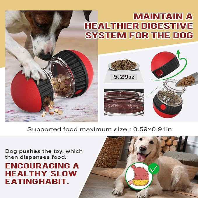 BSISUERM Dog Food Puzzle Toy Adjustable Treat Dispensing Food Dispenser Slow Feeder Bowls Puppy Enrichment Toy Ball Dog Interactive Chase Training Toys for Small Medium Large Dogs