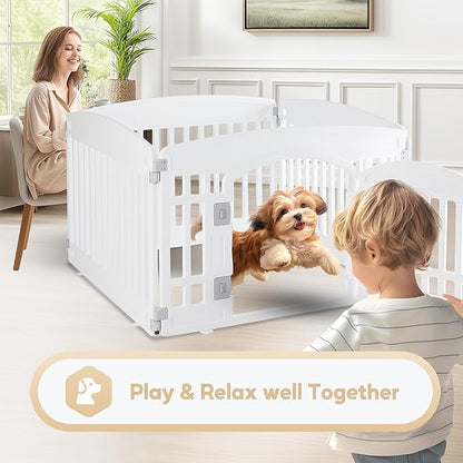 Simple Deluxe Dog Playpen, 24" Exercise 4-Panel Pet Playpen with Door, Safe and Secure, Folding and Portable Puppy Playpen for Puppies and Small Dogs, White