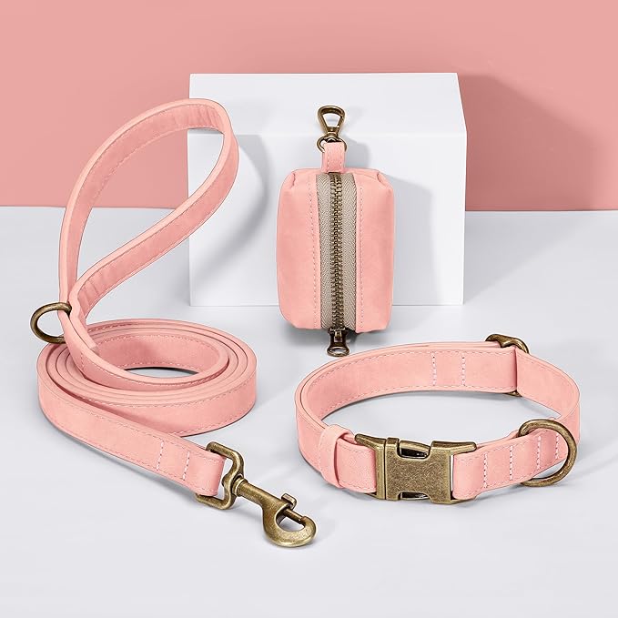 Didog Soft PU Leather Dog Collar, Stylish Quick Released Dog Collars for Large Dogs, Easy Clean Adjustable Pet Collar for Daily Walking, Pink, XL Fit 20-26" Neck
