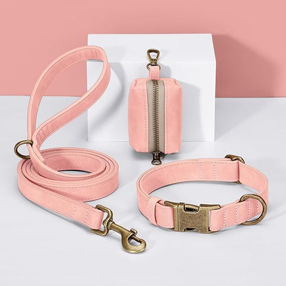 Didog Soft PU Leather Dog Collar, Stylish Quick Released Dog Collars for Large Dogs, Easy Clean Adjustable Pet Collar for Daily Walking, Pink, XL Fit 20-26" Neck