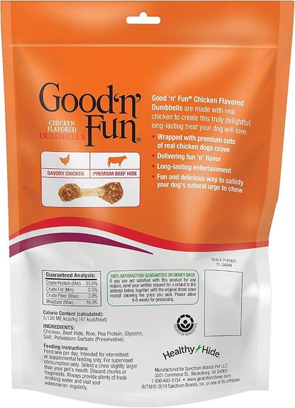 Good'n'Fun Chicken Dumbbells 4 oz, CASE Pack of 12 Individual Bags