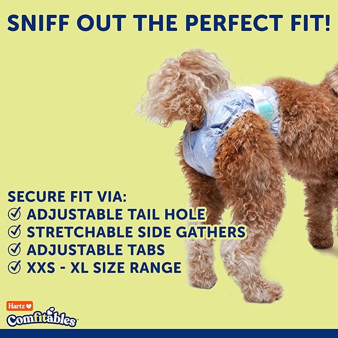 Hartz Comfitables Disposable Dog Diapers, Size XXS 12 Count, Comfortable & Secure Fit, Easy to Put On, Super Absorbent Male and Female Diaper