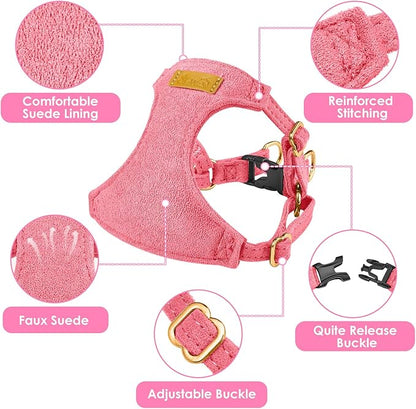 SlowTon Dog Harness Small Sized Dog - Soft XXS Dog Harness and Leash Set No Pull No Chock, Adjustable Lightweight Puppy Harness for XS Small Medium Dogs Cats (Solid Pink, XXS)