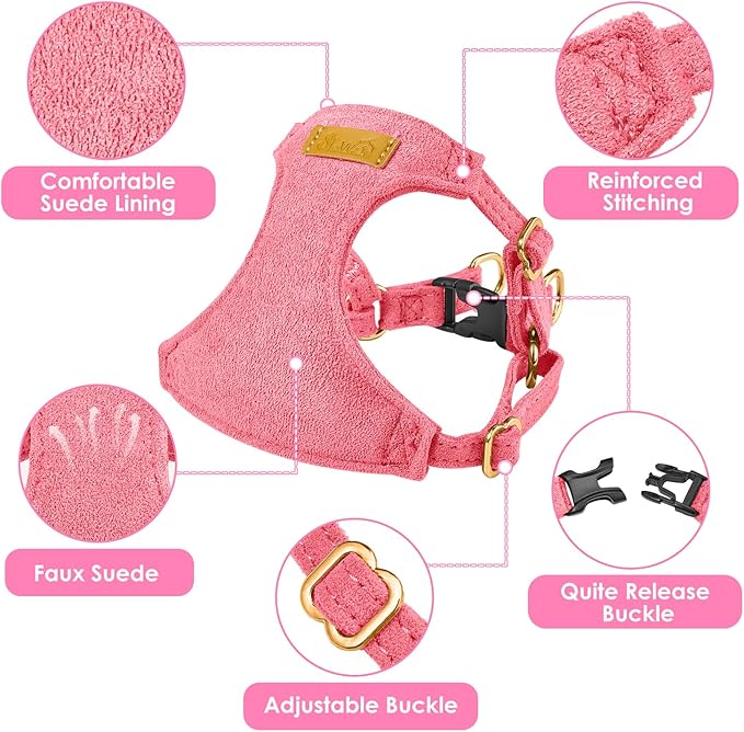 SlowTon Dog Harness Small Sized Dog - Soft XXS Dog Harness and Leash Set No Pull No Chock, Adjustable Lightweight Puppy Harness for XS Small Medium Dogs Cats (Solid Pink, S)