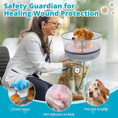 Inflatable Dog Cone with Transparent Shield, Protective Dog Donut Collar After Surgery to Stop Licking, Soft Donut Cone for Large Pets, Adjustable Recovery Collar with Buckle Visibility