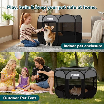 Dog Playpen, Portable Puppy Pet Crate Indoors for Small/Medium Dogs Cats Rabbits, Foldable Dog Cage Enclosure for Outdoor, Pop Up Dogs Tent Kennel with Carrying Case, Dark Grey