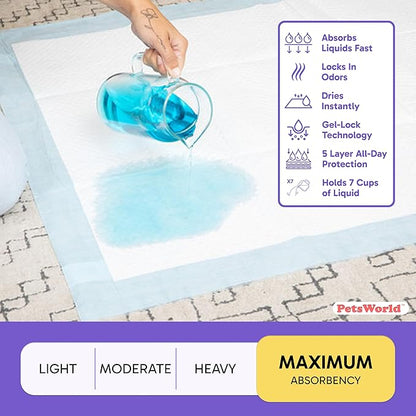 PetsWorld Enormous Dog Pee Pads 37"x54" 200 Count – XXXL Pet Pee Pads for Giant Dogs & Pets, Heavy Duty Leak-Proof Dog Training Pads, Super Absorbent Quick-Dry Potty Pads with Adhesive Tabs