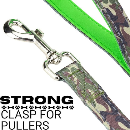 EcoBark Dog Leash - Soft & Reflective Comfort Leashes with Padded Handle - Strong Durable Heavy Duty - Training and Pulling for Small, Medium or Large Dogs (Camo)