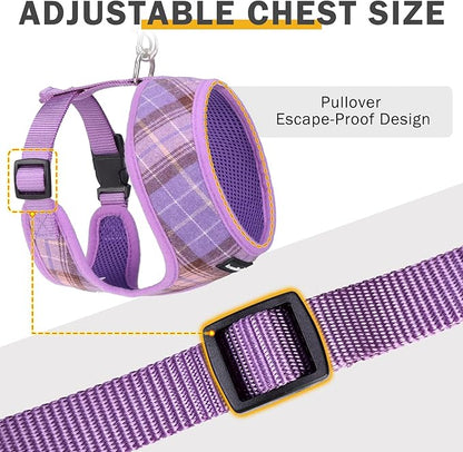 SCENEREAL No Pull Dog Harness with Leash Set for Small Dogs - Breathable Soft Mesh Vest, Plaid Design for Daily Walking Training, Fits Chihuahua Bulldog, Purple Size XS