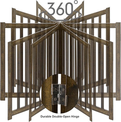 LZRS 6-Panel Extra-Wide Freestanding Wooden Dog Gate Indoor – 24”High Foldable Safety Pet Barrier for Doorways, Hallways, Kitchens, Durable Design fit Small to Medium Dogs, Walnutl